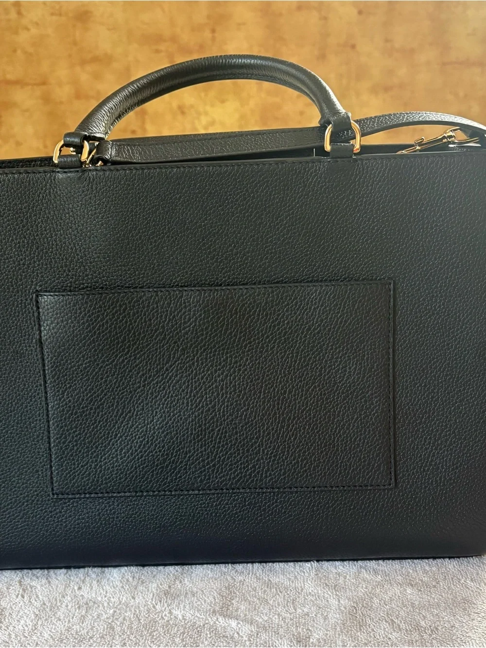 Tory Burch Britten Tote Black Leather Top-Handle with Gold Logo